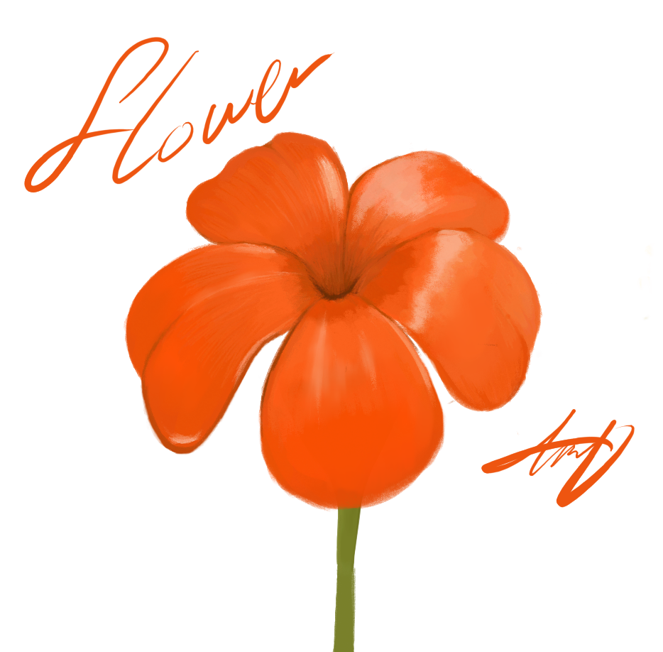 Original digital drawing of a bright orange five-petal flower with a green stem.