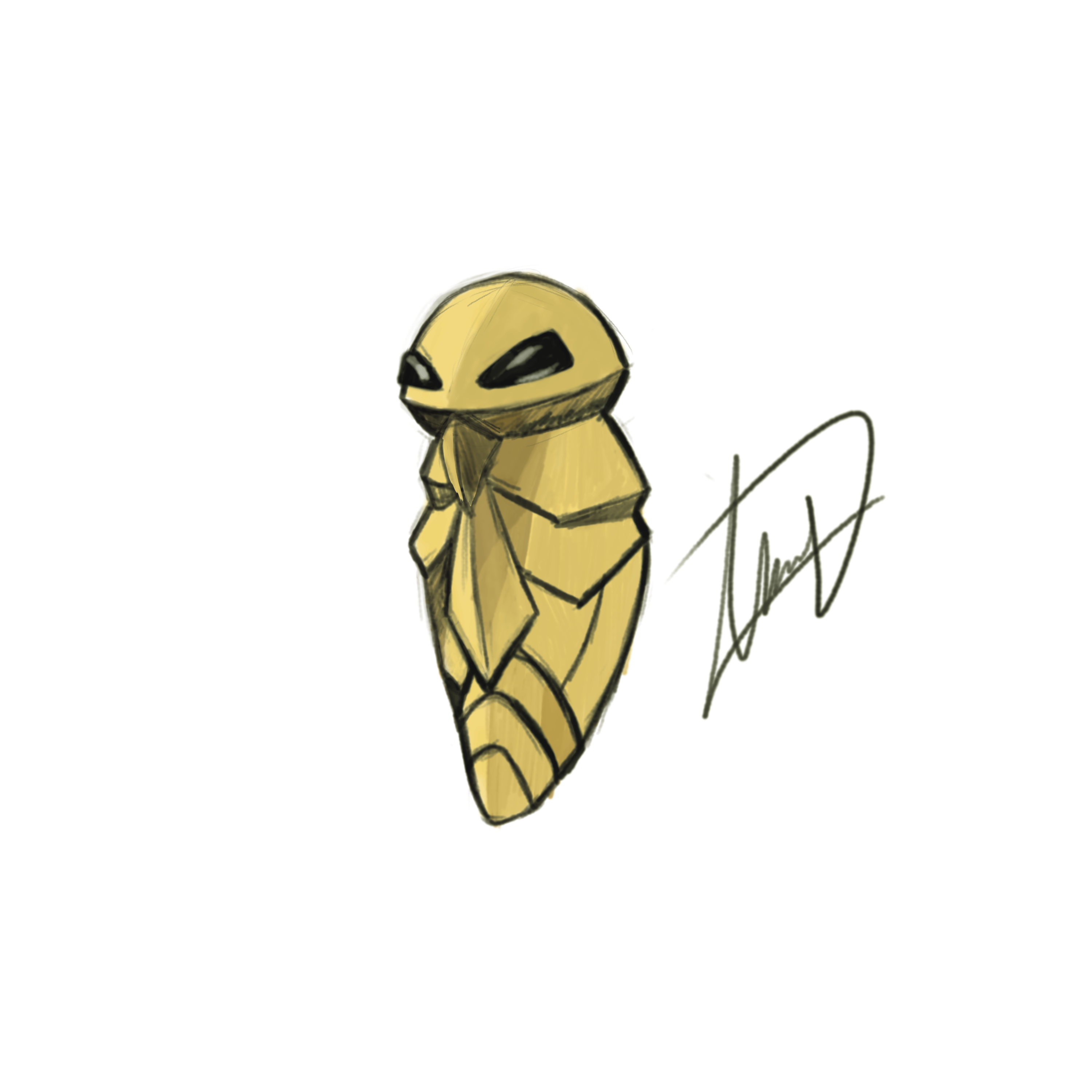 Original digital drawing of Kakuna, a yellow cocoon-like creature, on a white background.