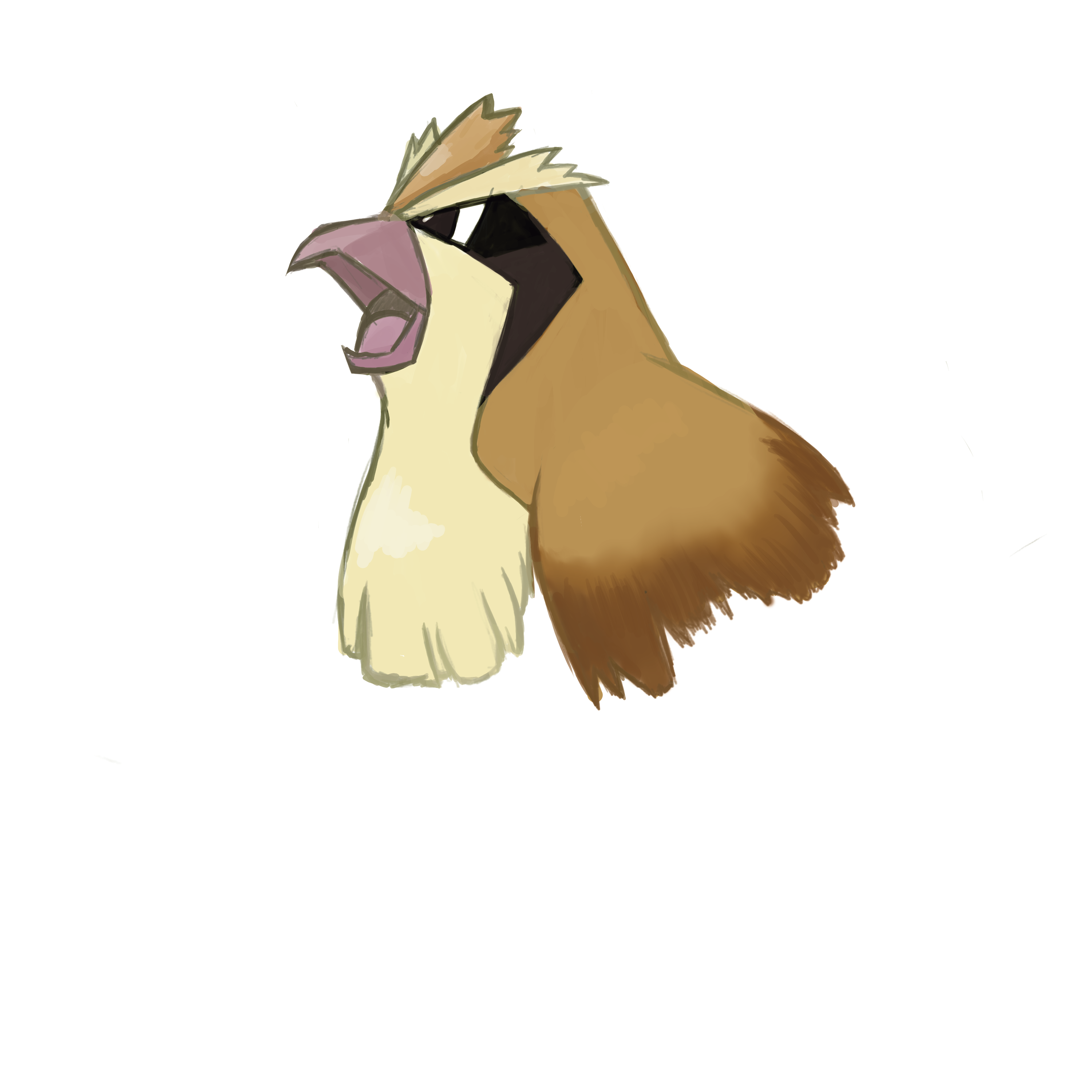 Original digital drawing of Pidgey with an open beak and layered brown feathers.