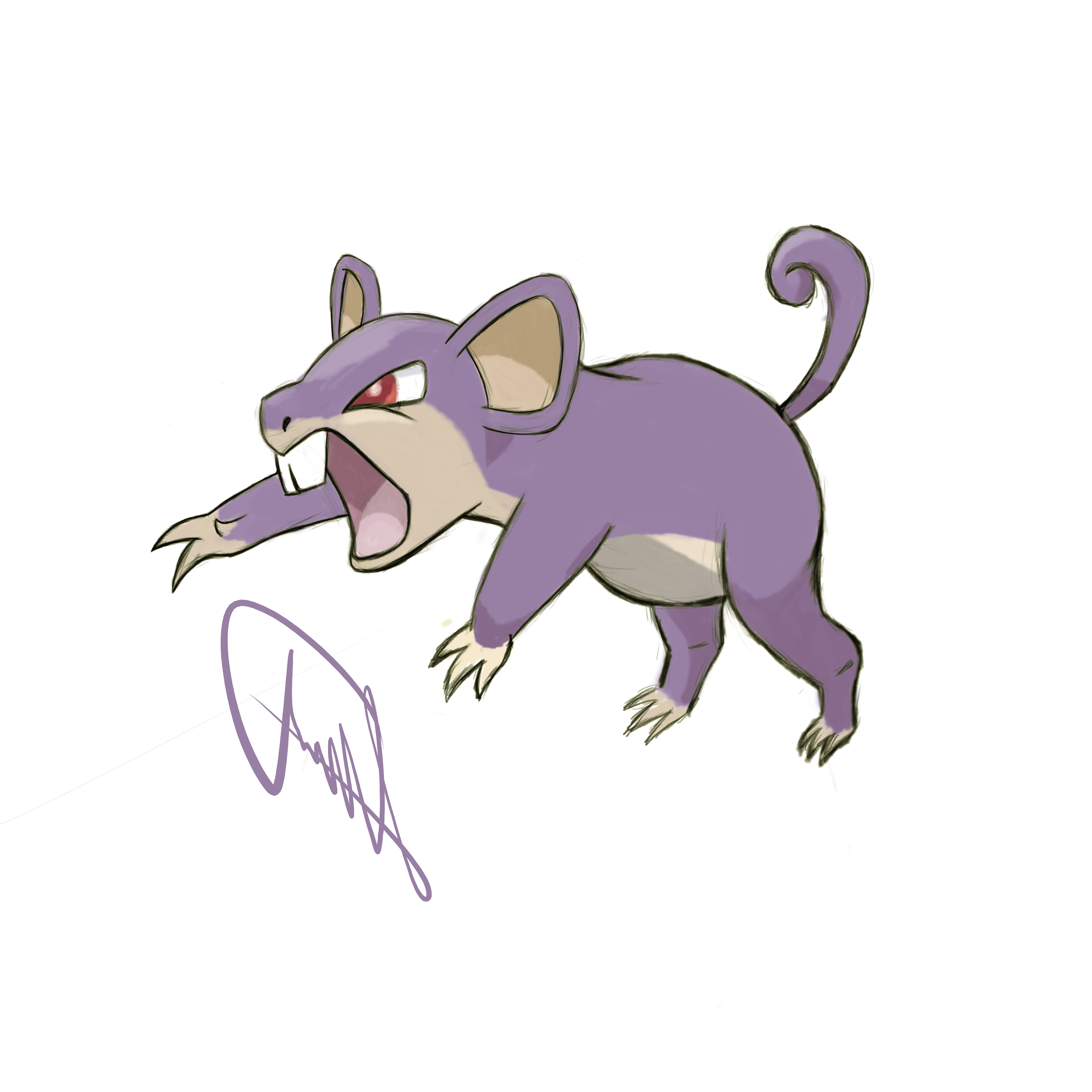 Original digital drawing of a purple Rattata in a crouching pose.