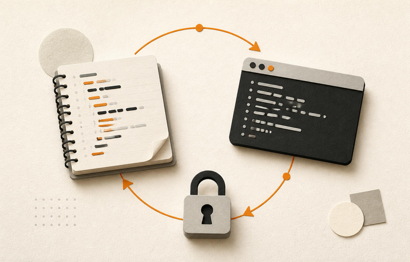 A visual learning loop connecting technical notes, programming practice, and cybersecurity projects.